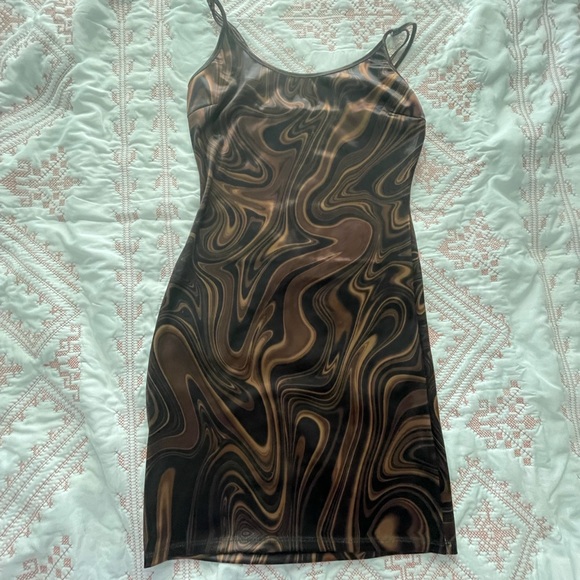 Bear Dance Brown Groovy Print Mini Dress Size Medium - Picture 5 of 7